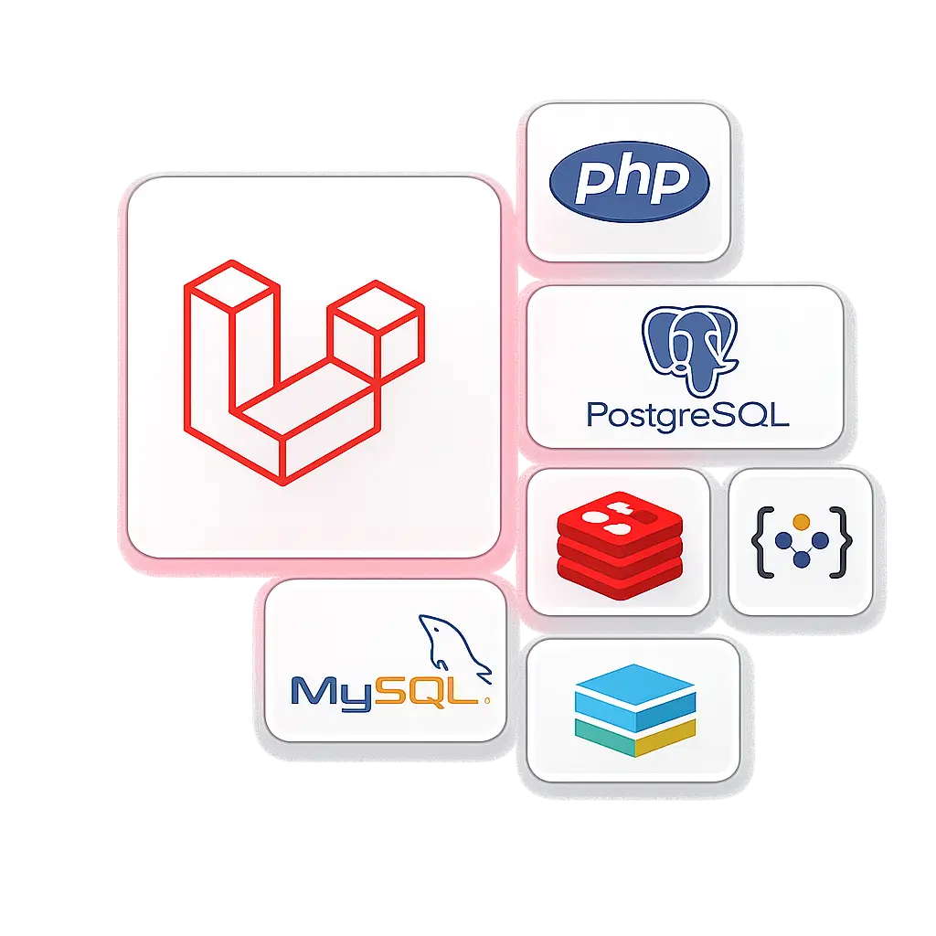 Backend stack: Laravel, PHP, MySQL, PostgreSQL, Redis, API