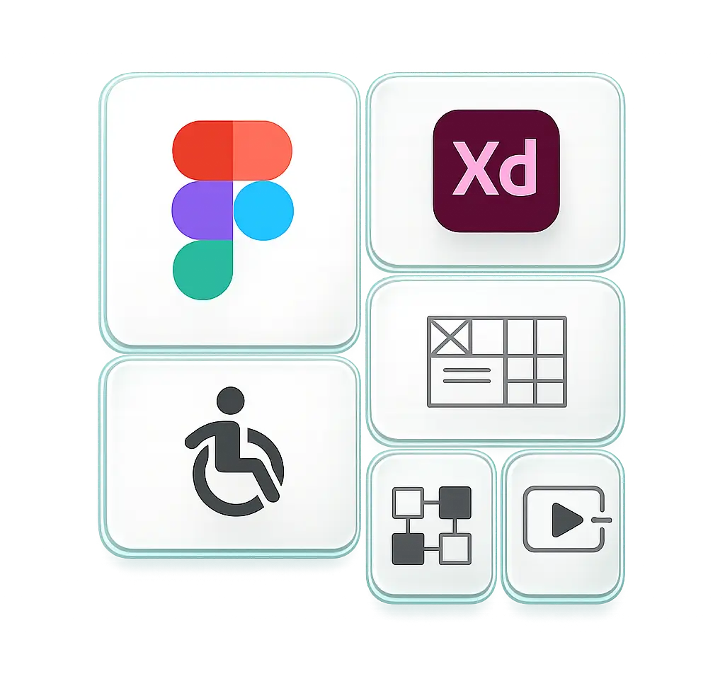 UI/UX tools: Figma, Adobe XD, accessibility, wireframes
